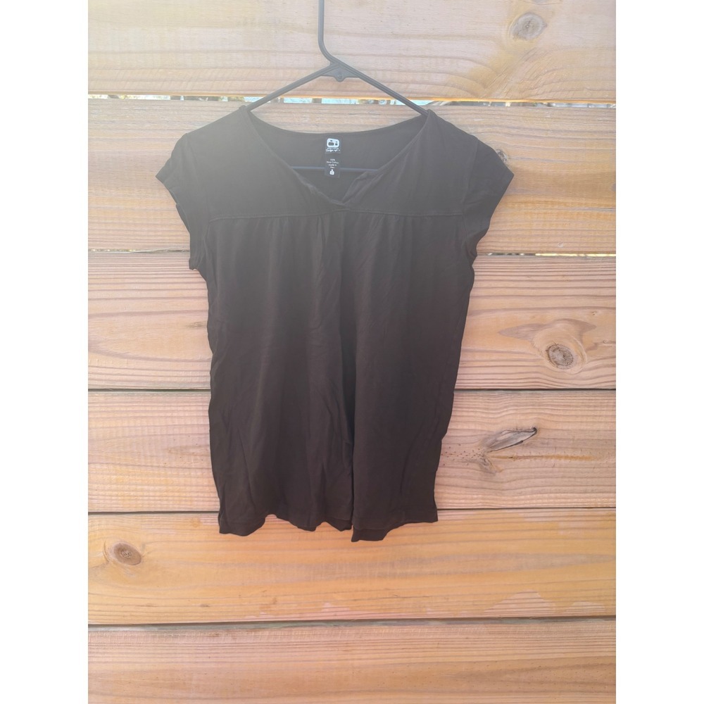 Alternative Vintage Soft Brown Pima Cotton Cap Sleeve Split Neck Top Small
